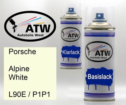 Porsche, Alpine White, L90E / P1P1: 400ml Sprühdose + 400ml Klarlack - Set, von ATW Autoteile West.